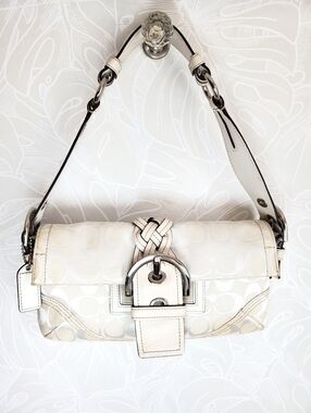 Vintage COACH Y2k White Jacquard Signature Soho Braided Shoulder Handbag #6280